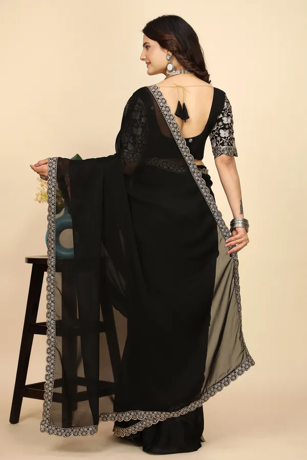 Black_Chiffon_Saree_With_Blouse_For_Women