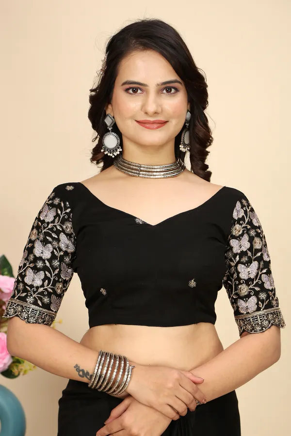 Black_Chiffon_Saree_With_Blouse_For_Women