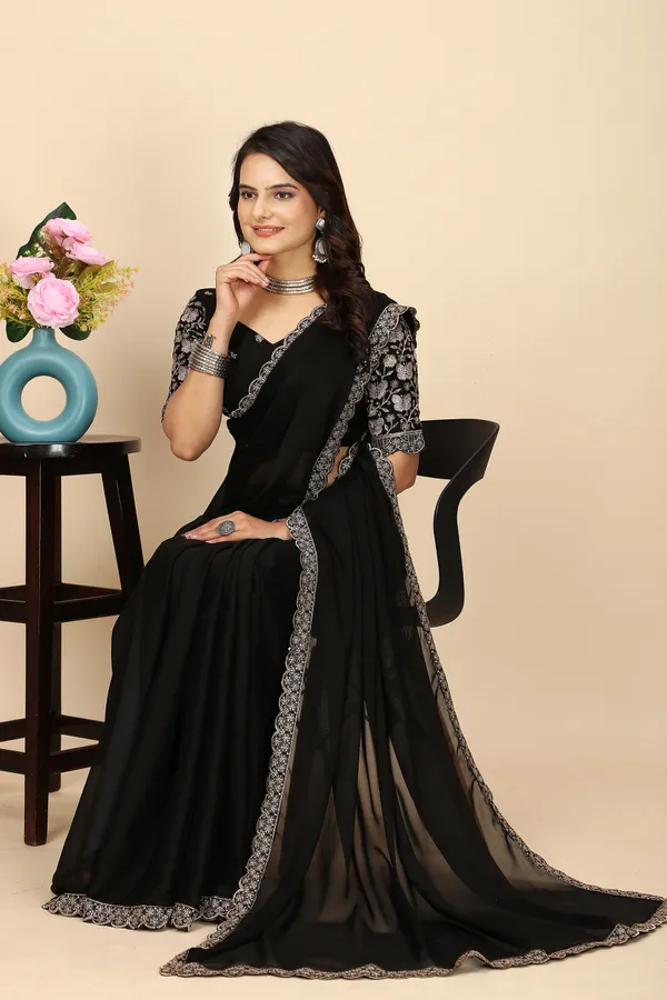 Black_Chiffon_Saree_With_Blouse_For_Women