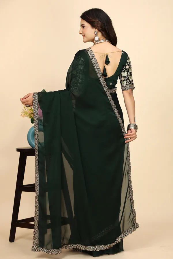 Green_Chiffon_Saree_With_Blouse_For_Women