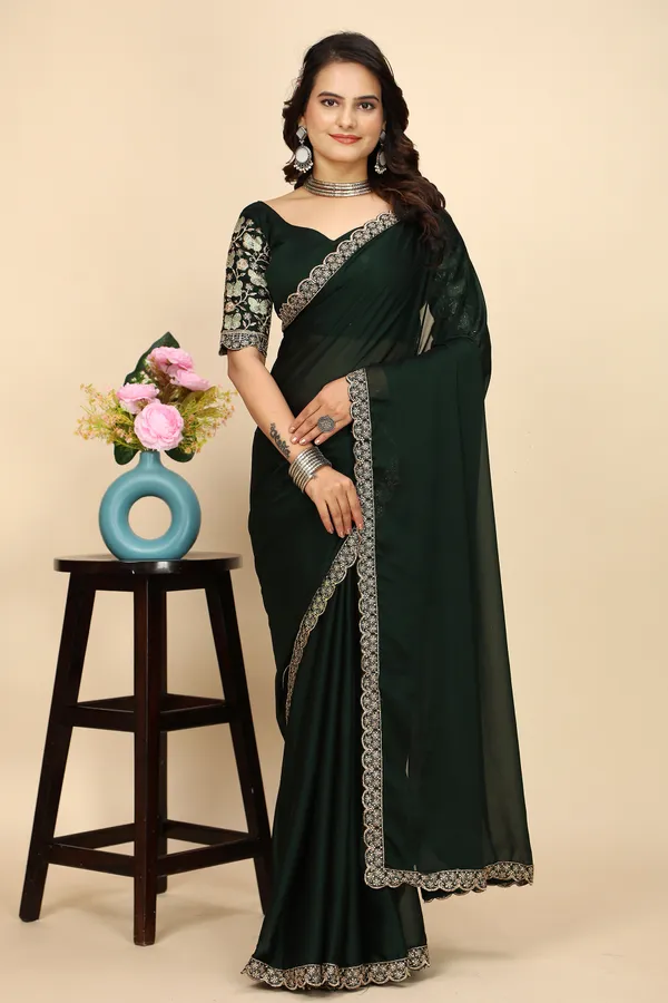 Green_Chiffon_Saree_With_Blouse_For_Women