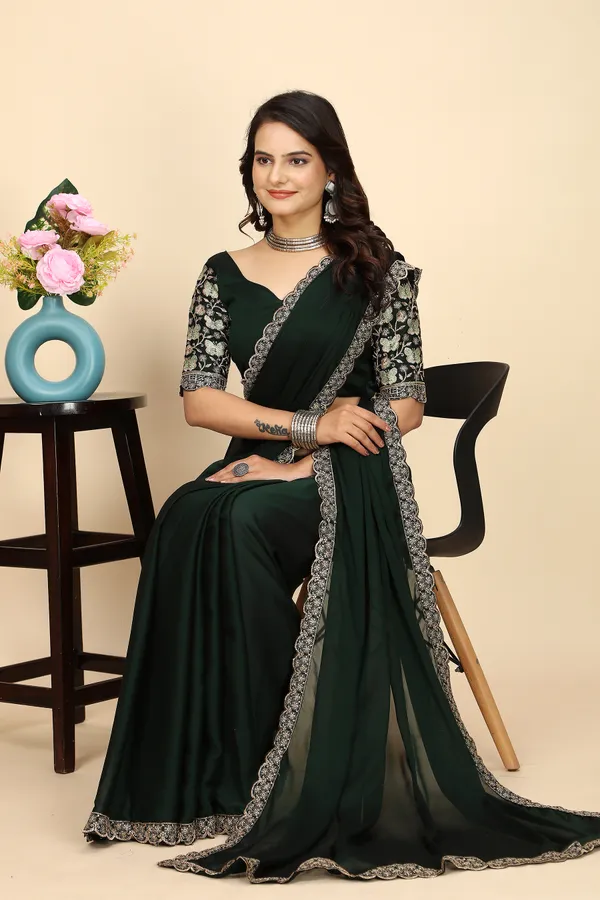 Green_Chiffon_Saree_With_Blouse_For_Women