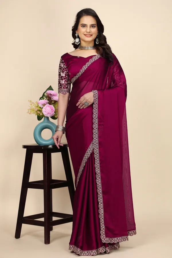 Red_Chiffon_Saree_With_Blouse_For_Women