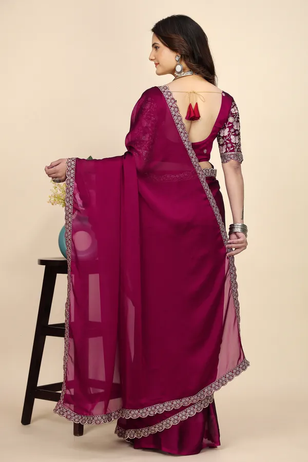 Red_Chiffon_Saree_With_Blouse_For_Women