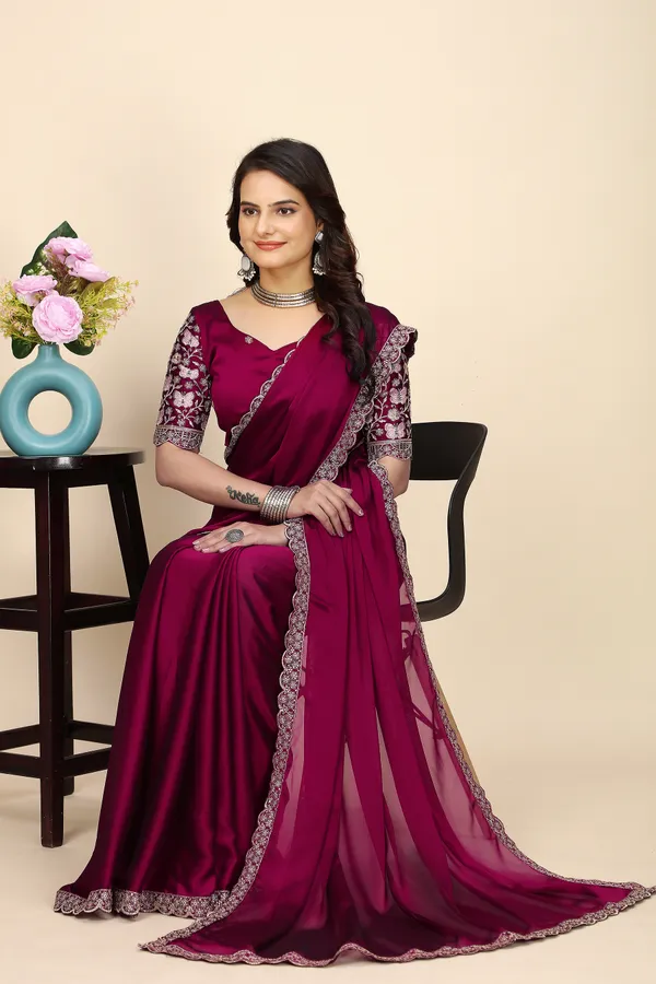 Red_Chiffon_Saree_With_Blouse_For_Women