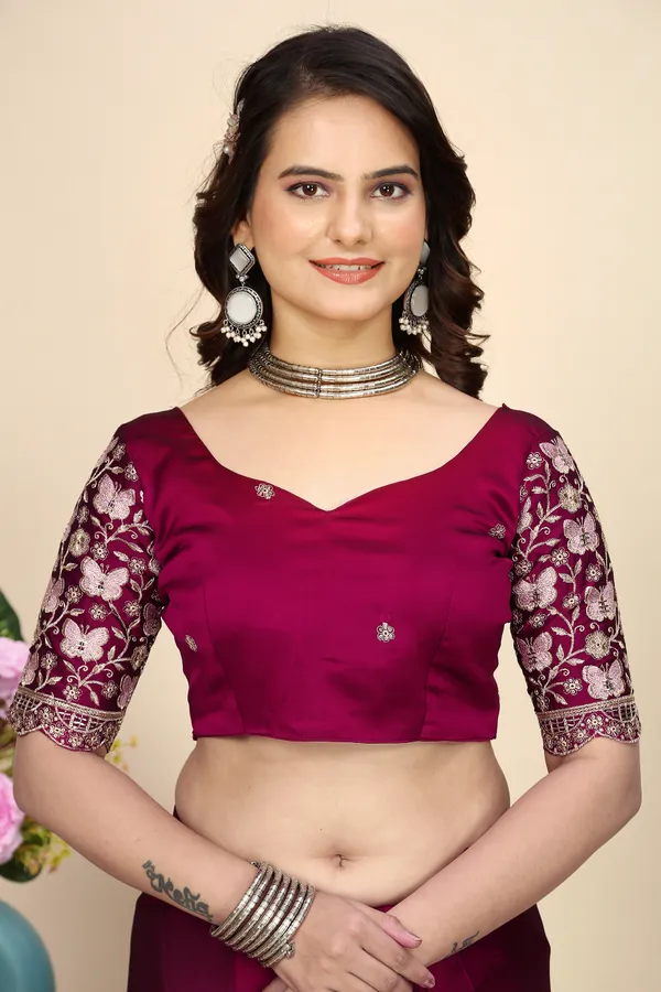Red_Chiffon_Saree_With_Blouse_For_Women