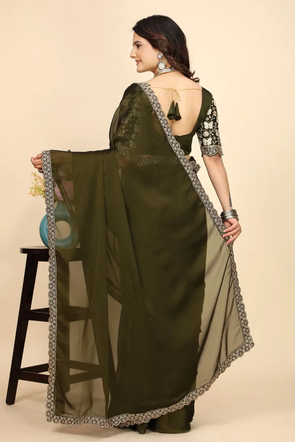 Mehendi_Chiffon_Saree_With_Blouse_For_Women