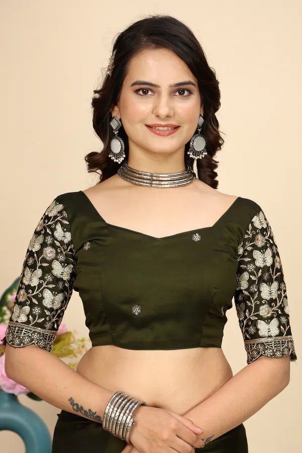 Mehendi_Chiffon_Saree_With_Blouse_For_Women