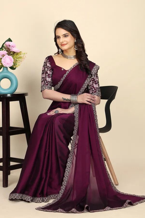 Purple_Chiffon_Saree_With_Blouse_For_Women