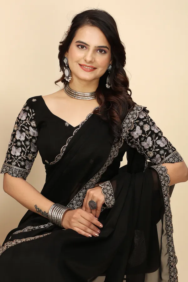 Black_Chiffon_Saree_With_Blouse_For_Women