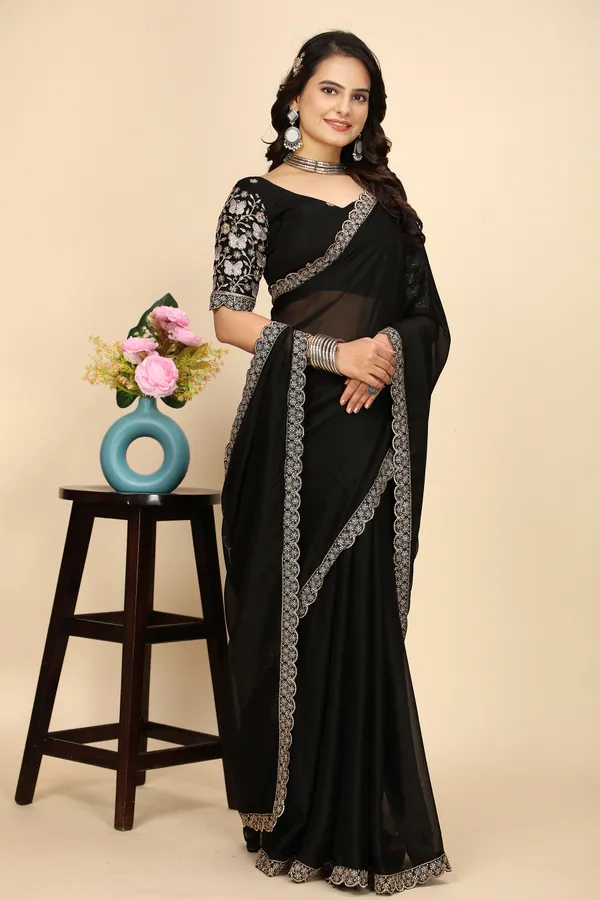 Black_Chiffon_Saree_With_Blouse_For_Women