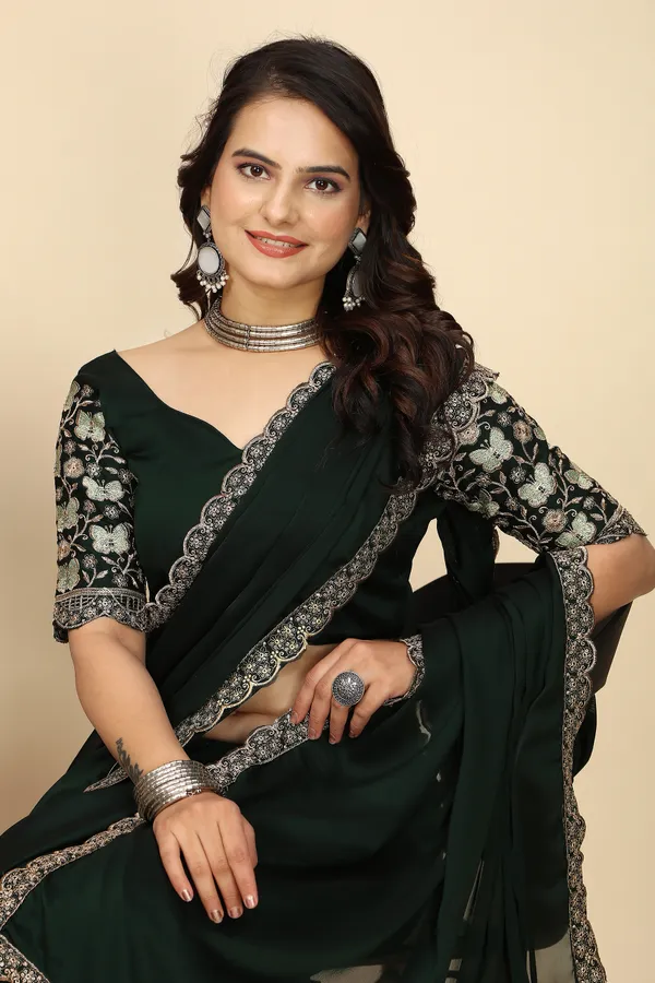 Green_Chiffon_Saree_With_Blouse_For_Women