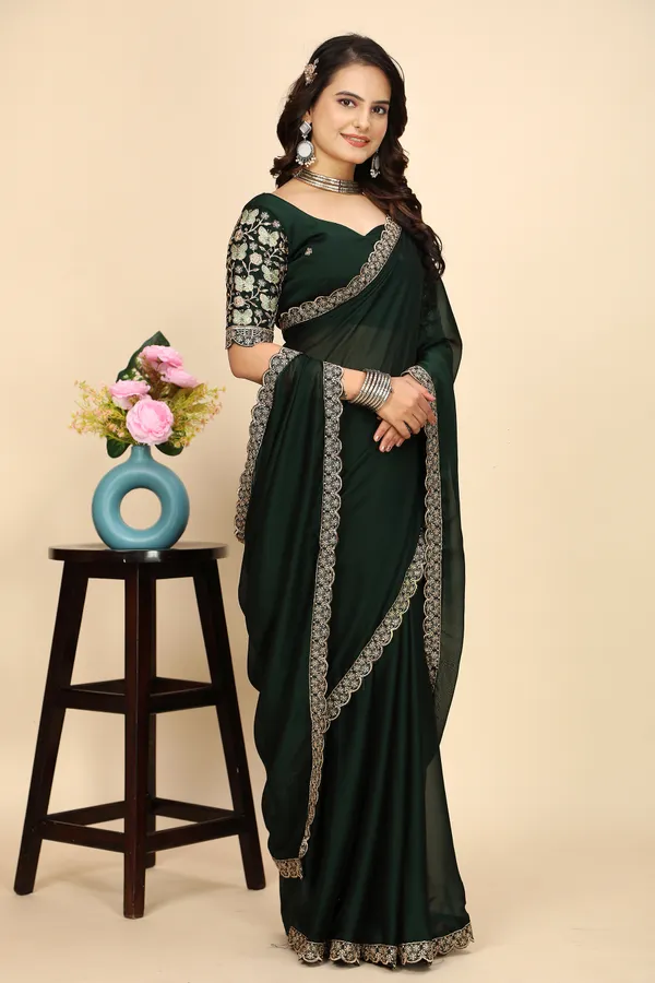 Green_Chiffon_Saree_With_Blouse_For_Women