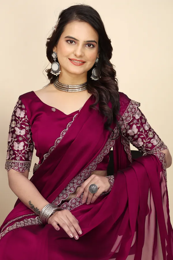 Red_Chiffon_Saree_With_Blouse_For_Women