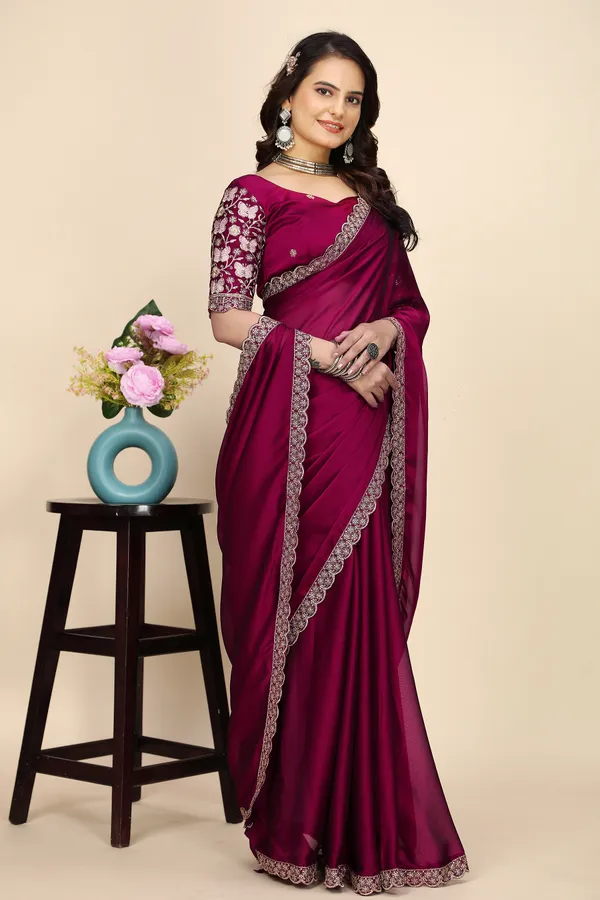 Red_Chiffon_Saree_With_Blouse_For_Women