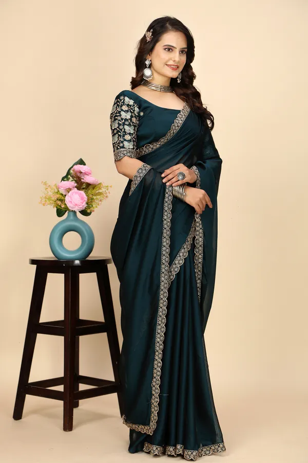 Navy_Blue_Chiffon_Saree_With_Blouse_For_Women