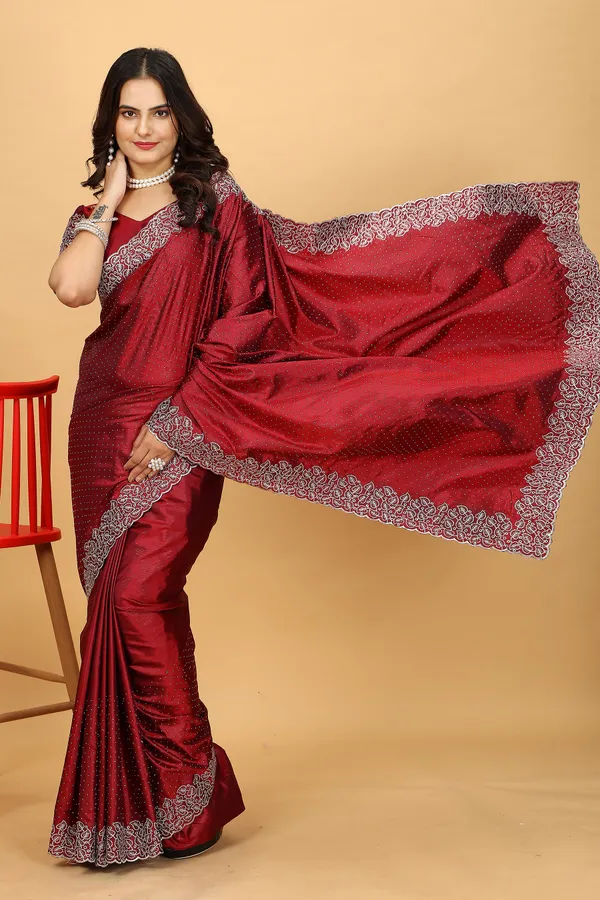 Maroon_Silk_Saree_With_Blouse_Piece_For_Women