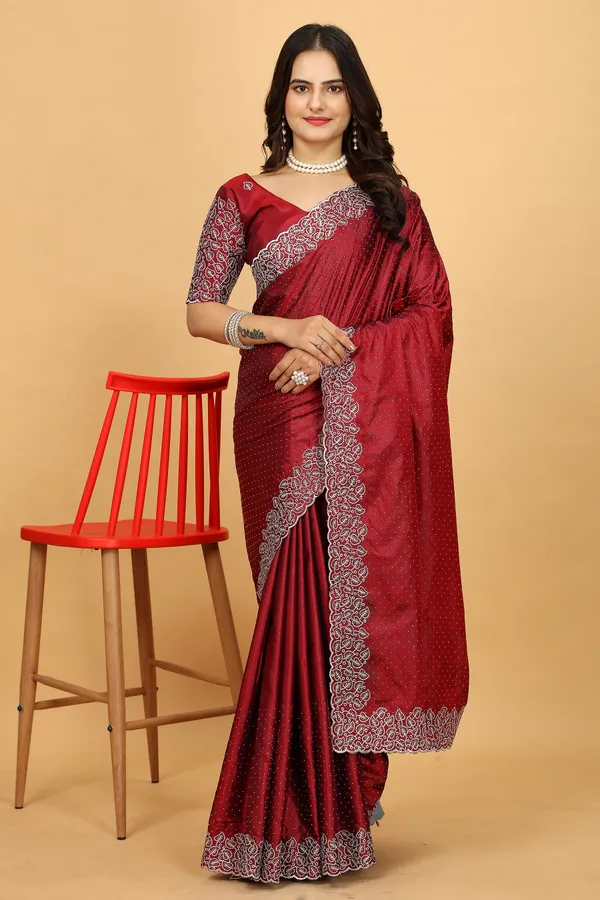 Maroon_Silk_Saree_With_Blouse_Piece_For_Women