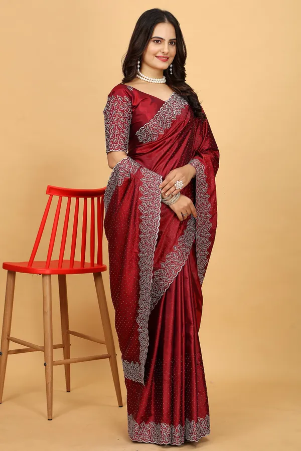 Maroon_Silk_Saree_With_Blouse_Piece_For_Women