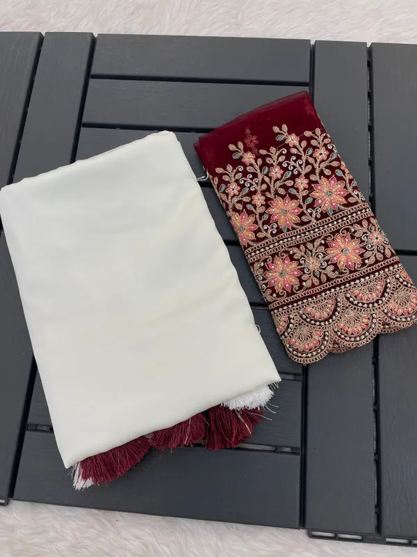 Maroon_Chiffon_Saree_With_Blouse_For_Women
