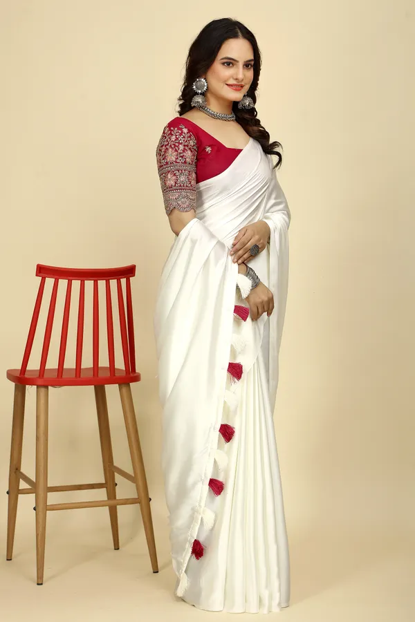 Red_Chiffon_Saree_With_Blouse_For_Women