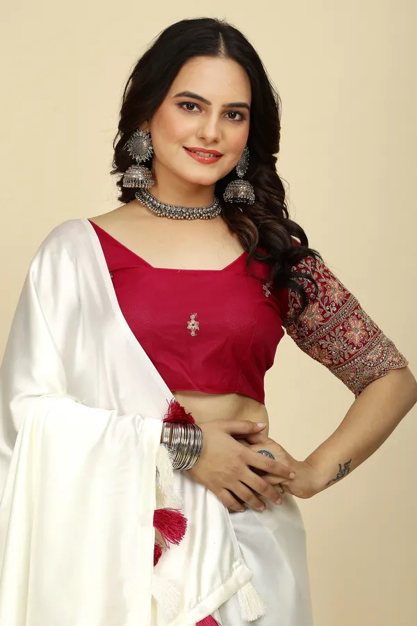 Red_Chiffon_Saree_With_Blouse_For_Women