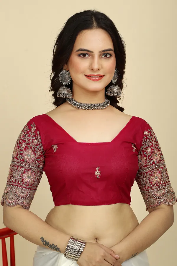 Red_Chiffon_Saree_With_Blouse_For_Women