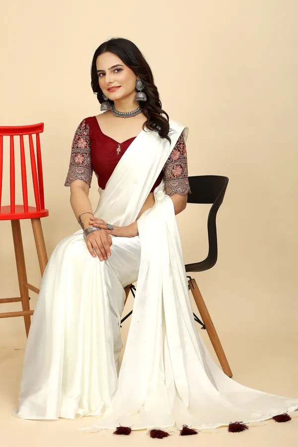 Maroon_Chiffon_Saree_With_Blouse_For_Women
