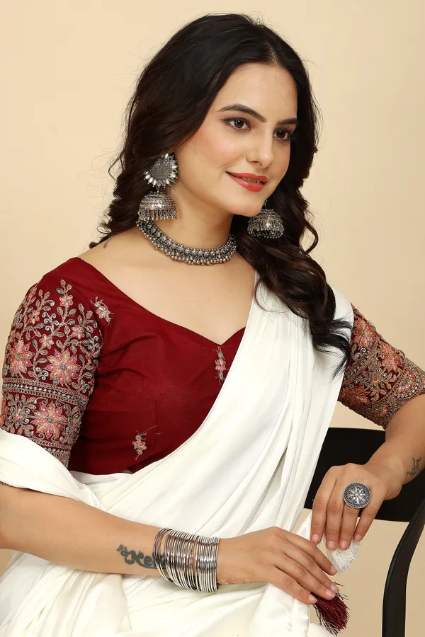 Maroon_Chiffon_Saree_With_Blouse_For_Women