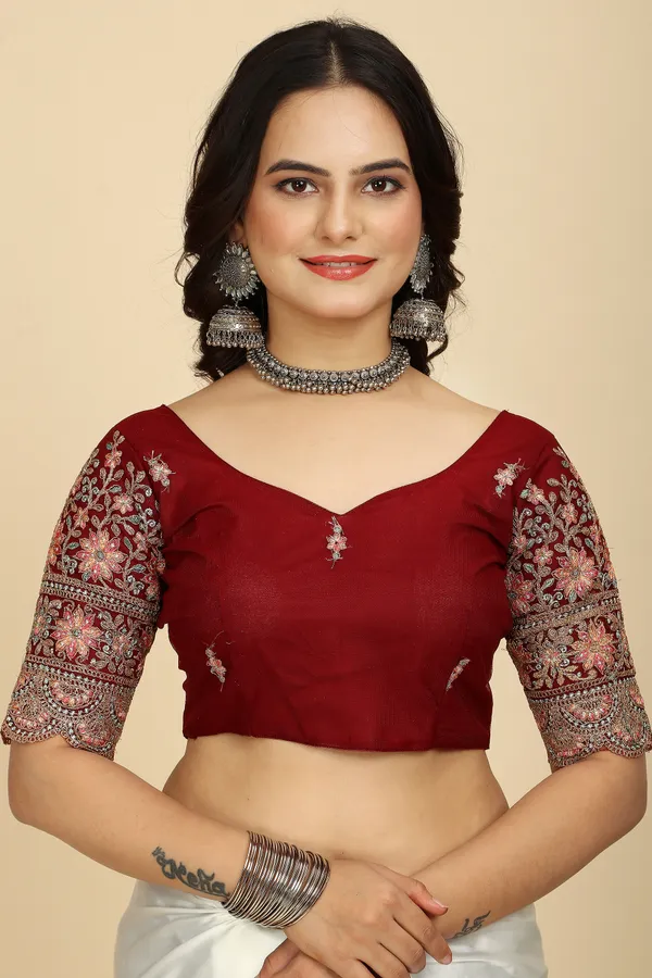 Maroon_Chiffon_Saree_With_Blouse_For_Women