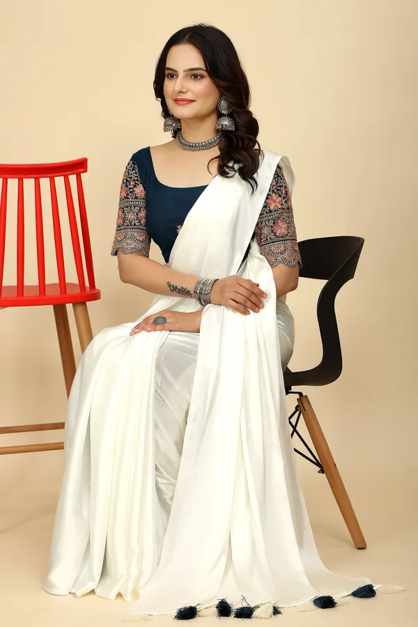 Navy_Blue_Chiffon_Saree_With_Blouse_For_Women
