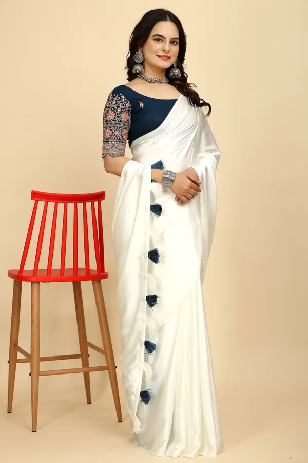 Navy_Blue_Chiffon_Saree_With_Blouse_For_Women