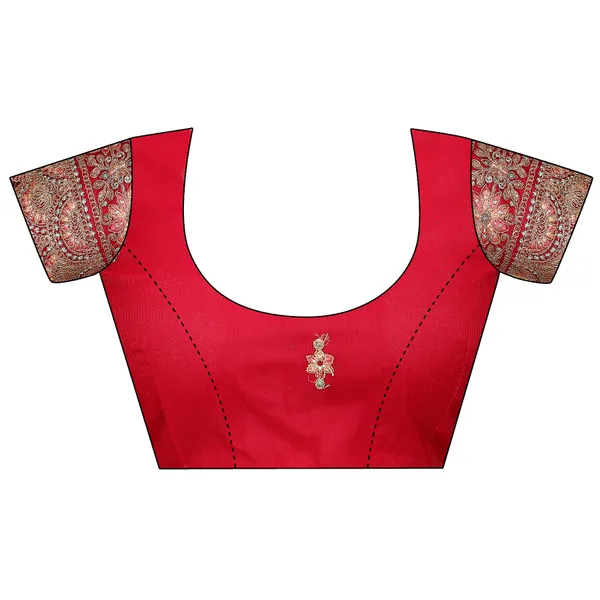 Red_Chiffon_Saree_With_Blouse_For_Women
