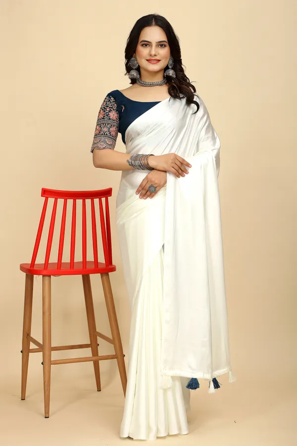 Navy_Blue_Chiffon_Saree_With_Blouse_For_Women