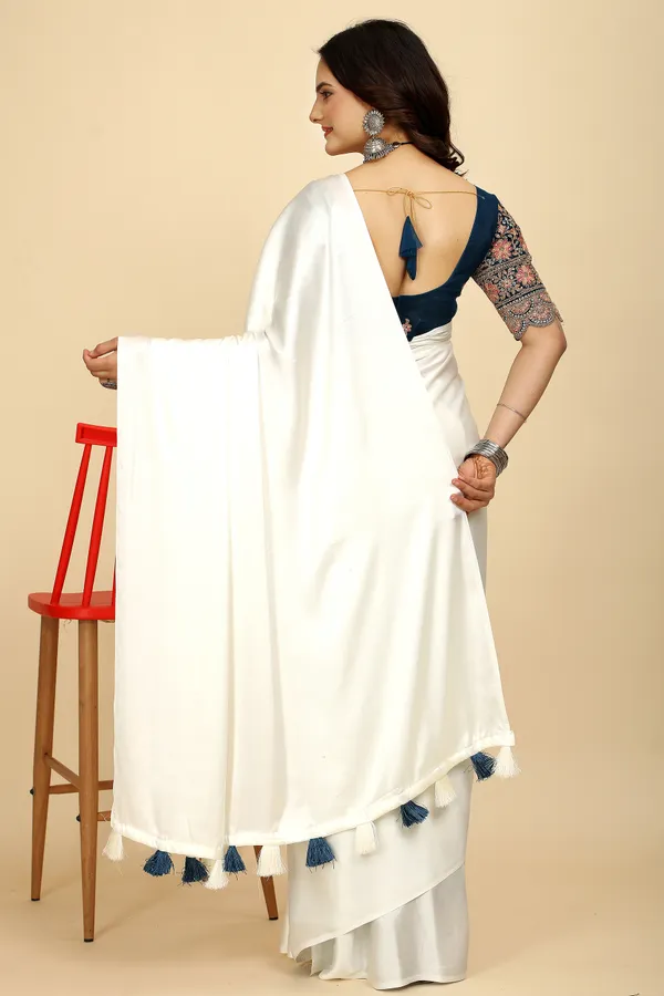 Navy_Blue_Chiffon_Saree_With_Blouse_For_Women