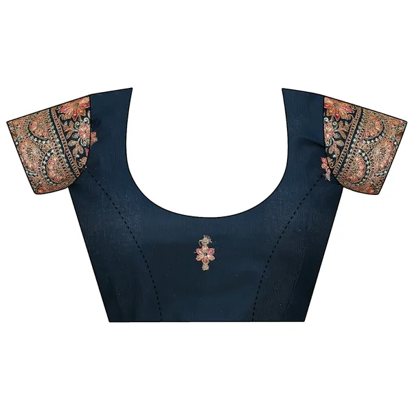Navy_Blue_Chiffon_Saree_With_Blouse_For_Women