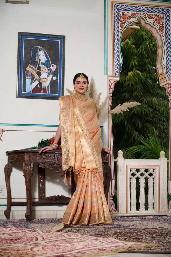 Orange_Banarasi_Organza_Saree_With_Tassels_Blouse_For_Women