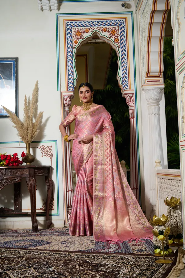 Pink_Banarasi_Organza_Saree_With_Tassels_Blouse_For_Women