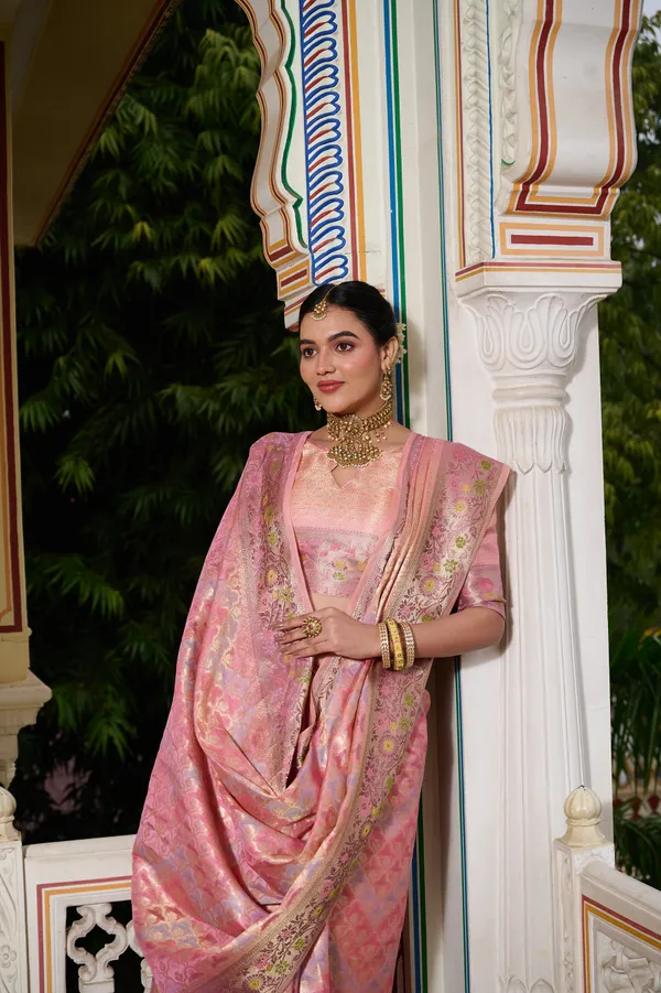 Pink_Banarasi_Organza_Saree_With_Tassels_Blouse_For_Women