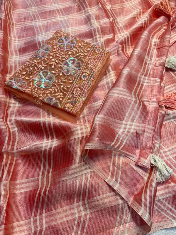 Orange_Chiffon_Saree_With_Blouse_For_Women