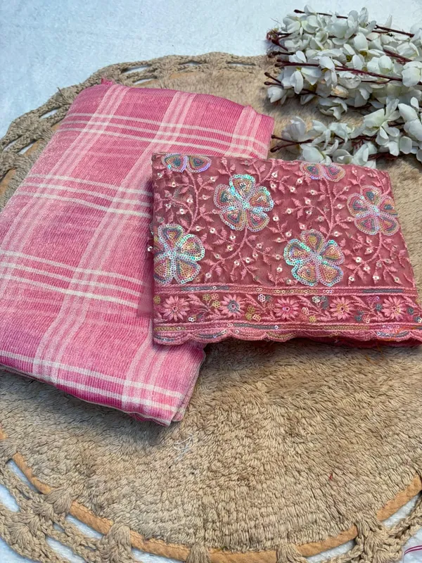 Pink_Chiffon_Saree_With_Blouse_For_Women