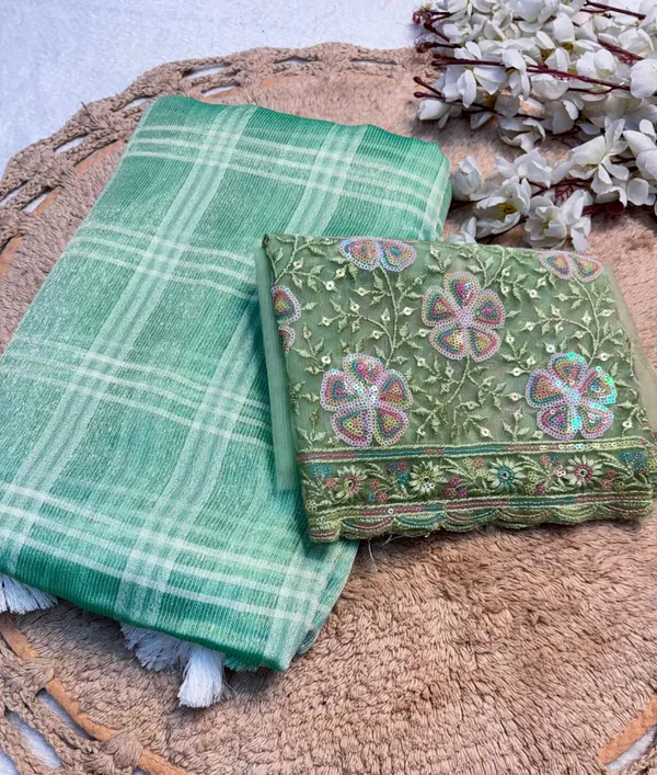 Green_Chiffon_Saree_With_Blouse_For_Women