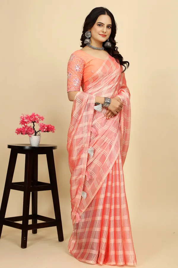Orange_Chiffon_Saree_With_Blouse_For_Women