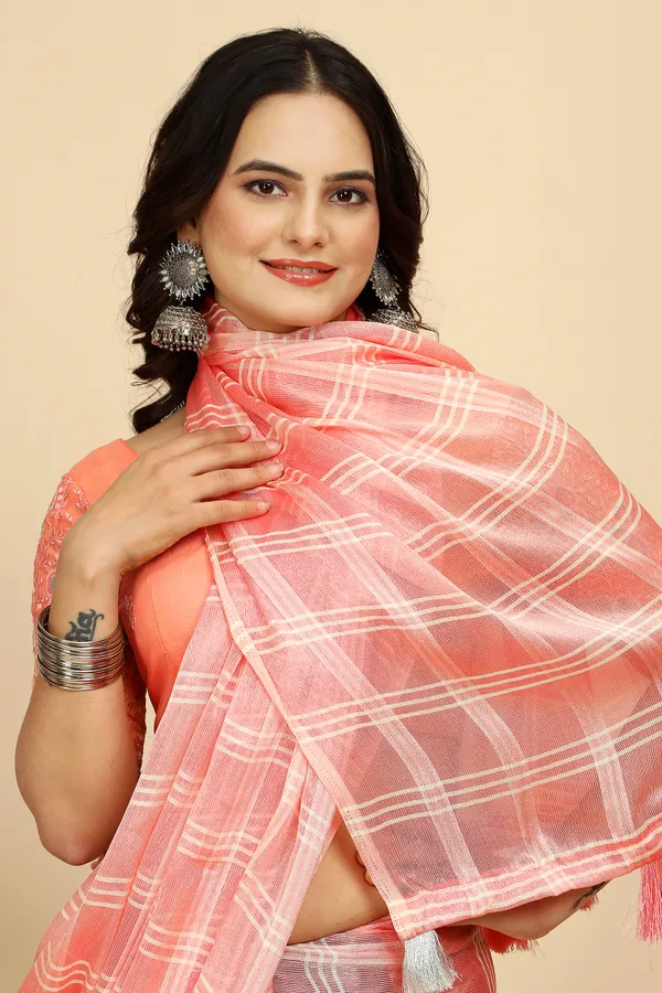 Orange_Chiffon_Saree_With_Blouse_For_Women