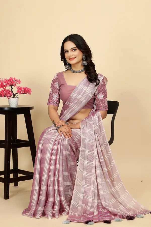 Red_Chiffon_Saree_With_Blouse_For_Women