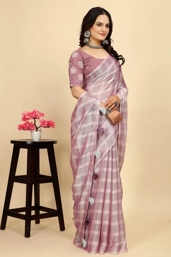Red_Chiffon_Saree_With_Blouse_For_Women