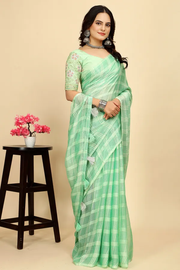 Green_Chiffon_Saree_With_Blouse_For_Women