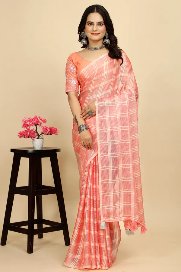 Orange_Chiffon_Saree_With_Blouse_For_Women