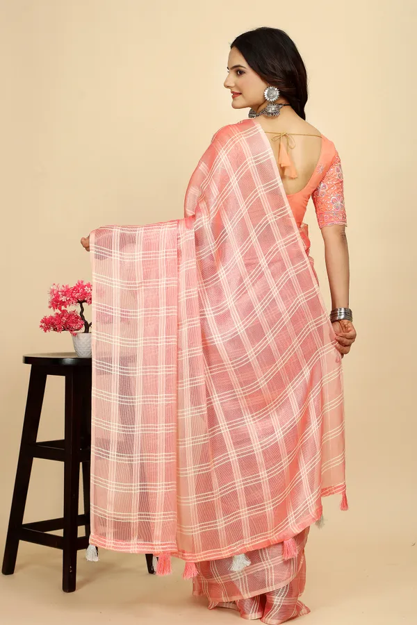 Orange_Chiffon_Saree_With_Blouse_For_Women