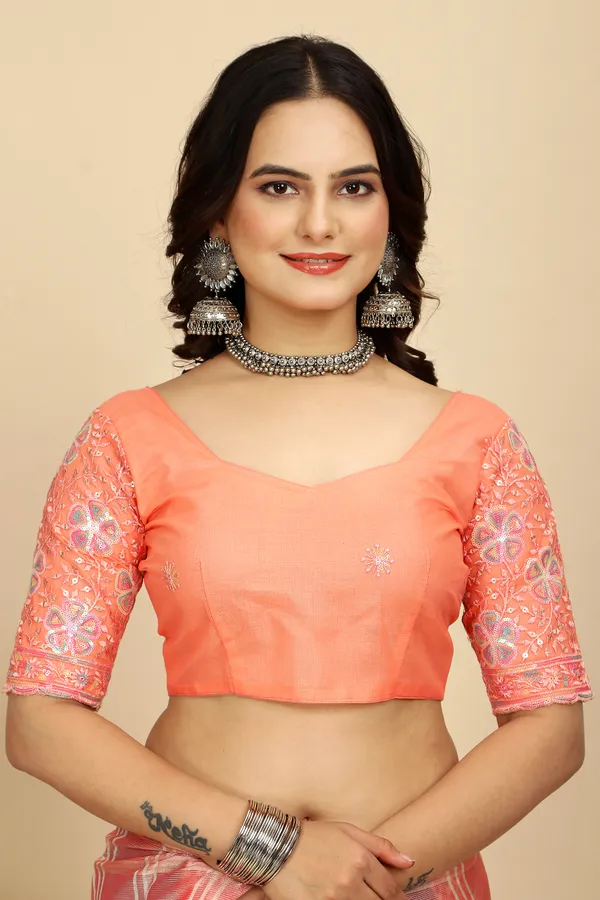 Orange_Chiffon_Saree_With_Blouse_For_Women
